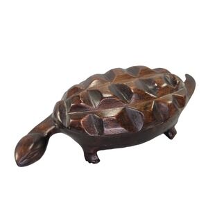 Lester Clarke Turtle Wood Hand Carved Trinket Box Primitive Jamaica Animal Vtg